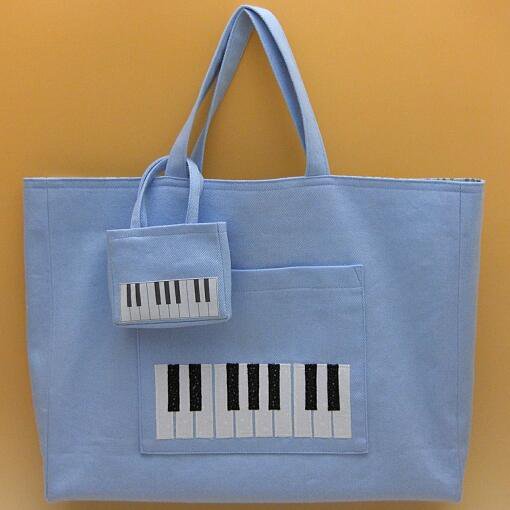 ピアノのレッスンバッグ ミニバッグ付き 水色 サイズ 手作り着せ替え人形 ハンドメイド布雑貨 ミックスジャム