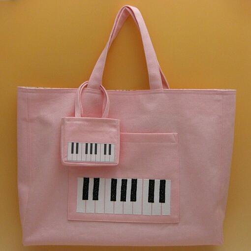 ピアノのレッスンバッグ ミニバッグ付き ピンク ａ４サイズ 手作り 着せ替え人形 布雑貨 ミックスジャム