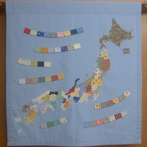 日本地図タペストリー はい 地ー図 水色 手作り 着せ替え人形 布雑貨 ミックスジャム