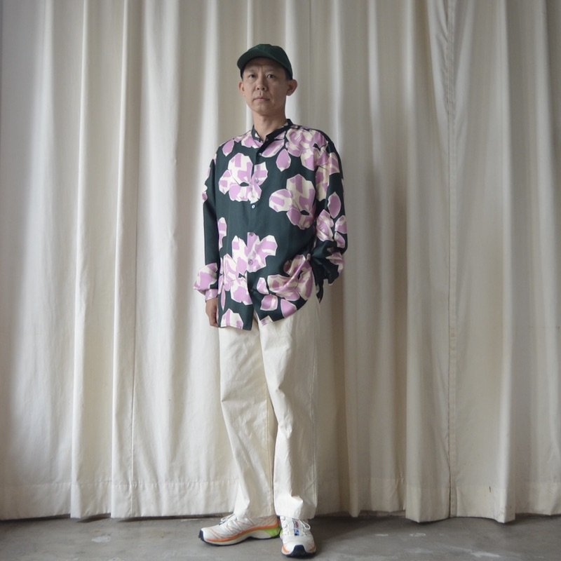 BANANATIME（バナナタイム）SLIM GRANDAD 2 SHIRT PAPER CUTS GREEN- float GALLERY STORE