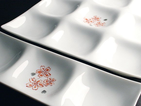 miyama コワケ　食彩皿　４枚組　（手描き絵入り　三つ仕切り２枚・九つ仕切り２枚）