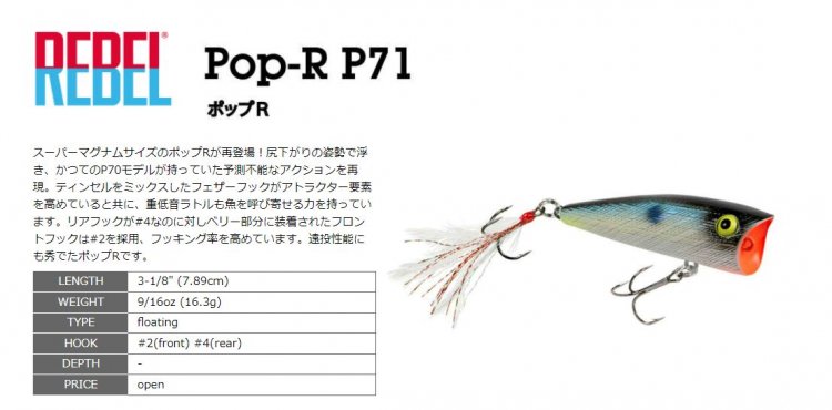 REBEL POP-R P71 レーベル ポップR P71 バスプロショップ ナイル