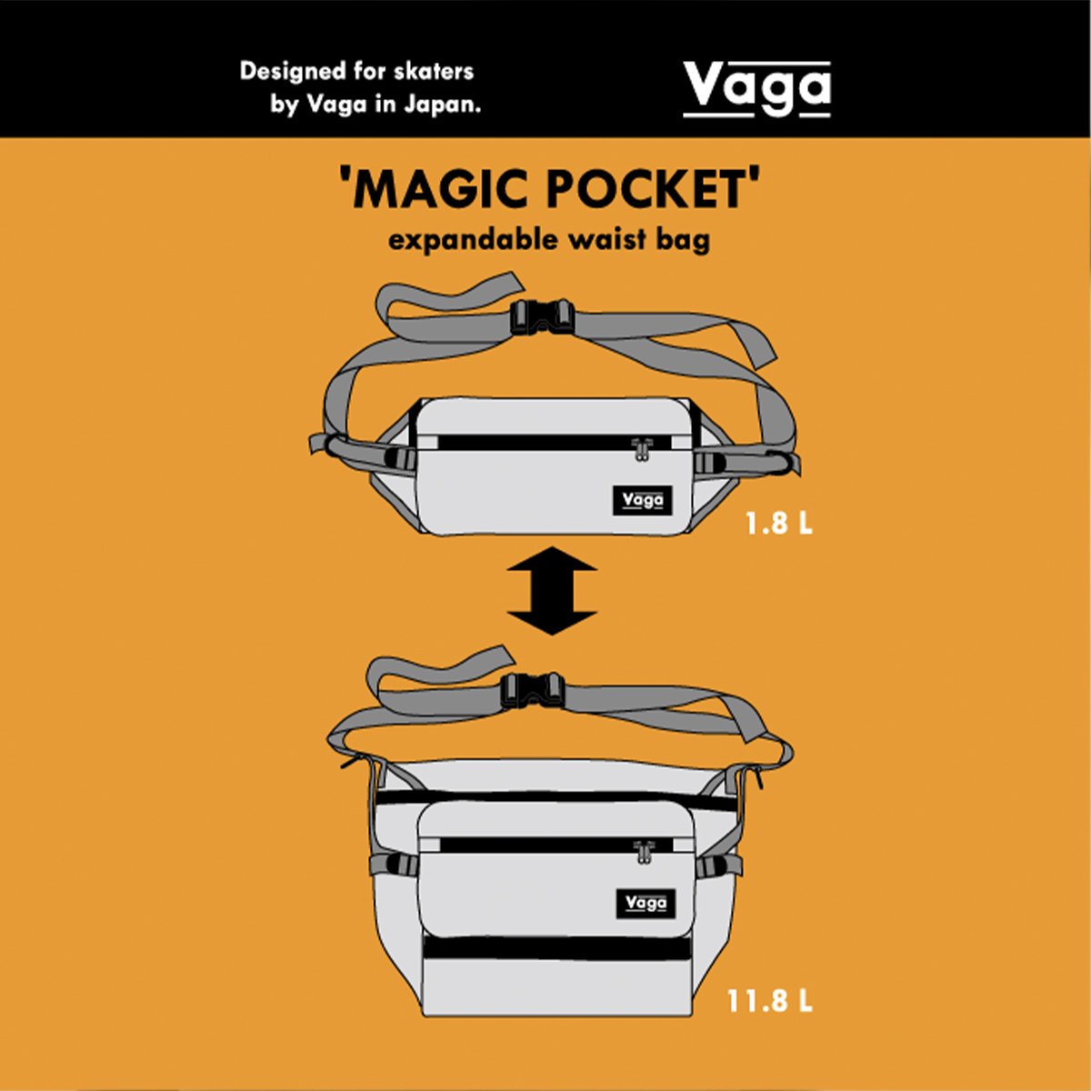 Vaga】ヴァガ MAGIC POCKET c: Camel | ウエストバッグからショルダーバッグに変形可能 | スケーター向けのポケット付きバッグ  - SPINY スパイニー 公式サイト オンラインストア