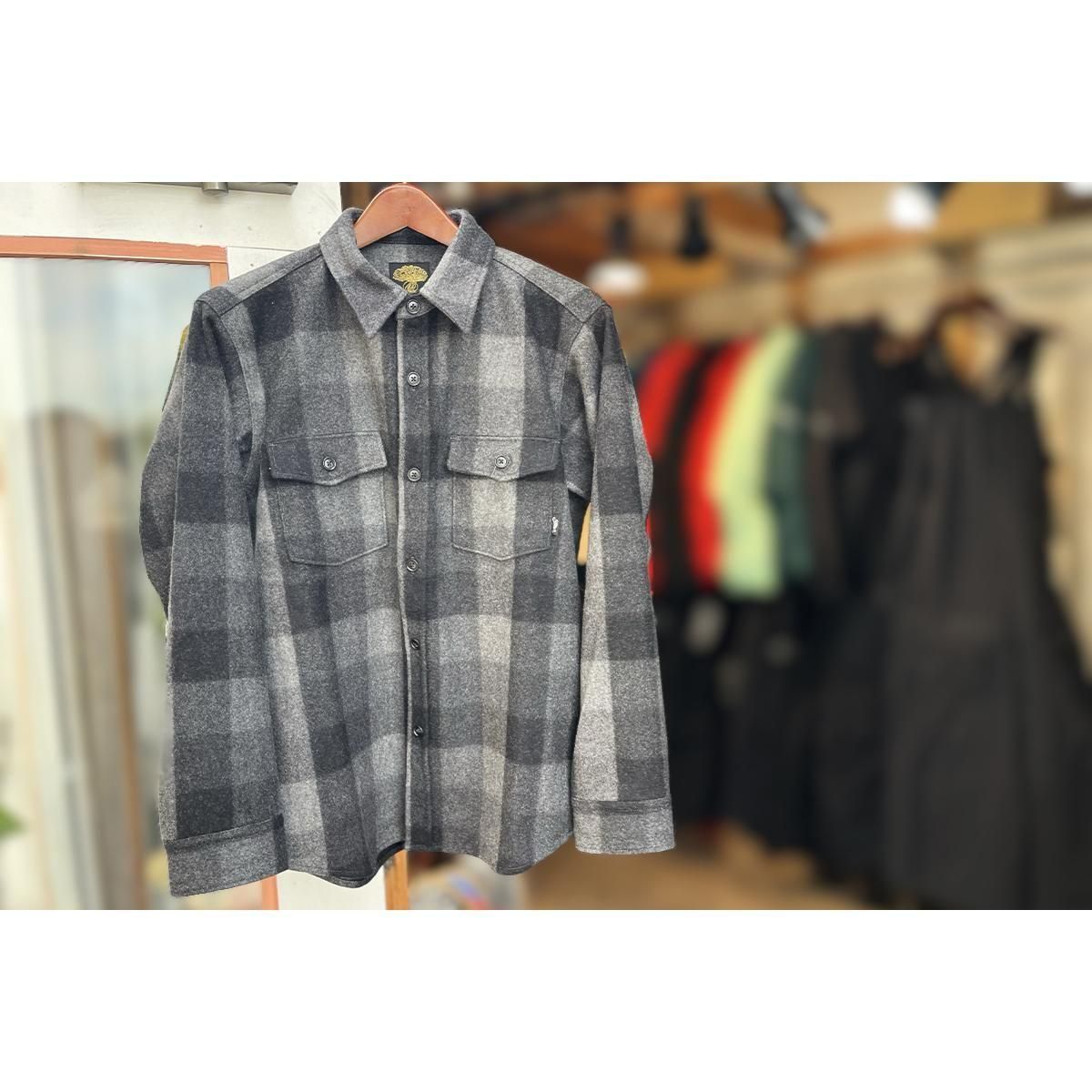 GREEN CLOTHING】グリーン 25-26 WOOL FLANNEL SHIRTS c: Grey Block