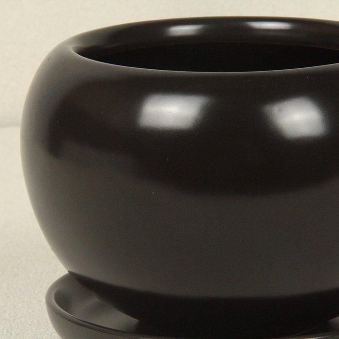 陶器鉢 CF ポッコリ 丸型 黒 つや無 14cm 0.6リットル 受皿付