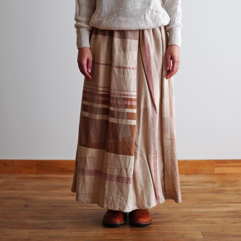 タマキニイメ　ポワンスカートロング　一点物　ピンク ポワンスカートLONG（ベージュ×ピンク） - 敏感肌のための