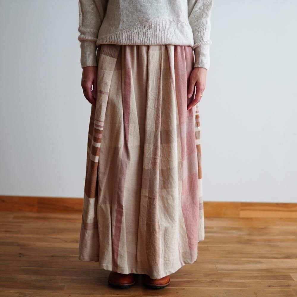 タマキニイメ　ポワンスカートロング　一点物　ピンク ポワンスカートLONG（ベージュ×ピンク） - 敏感肌のための