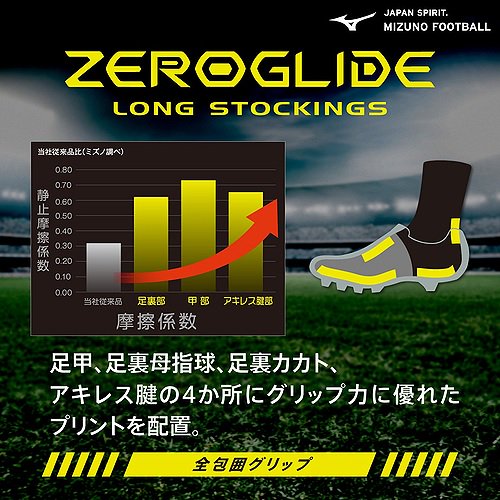 ミズノサッカーソックス ゼログライドロングストッキング(21-27cm)[メンズ レディース]日本製 P2MX2501