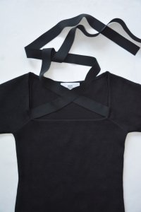 TEDDY / Wide Square Neck Lib Tshirts with Bow(White)