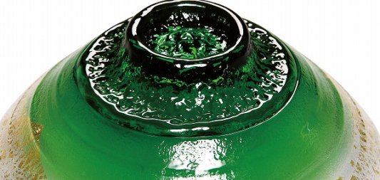 平茶碗 義山（ガラス）、深緑（金箔 緑）（冷茶用）、渡部信二作 桐共