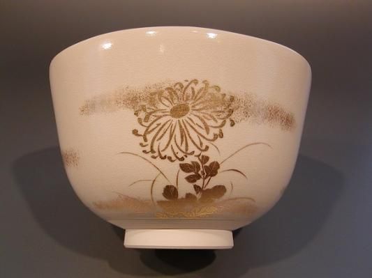 茶道具 抹茶茶碗 色絵 稲穂（いなほ）画、京都 相模竜泉作 桐共