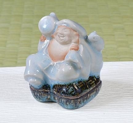 茶道具　香合　大黒にねずみ　通次阿山 作■桐共箱■新品■