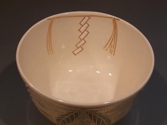 茶道具 抹茶茶碗 色絵 注連飾り（しめかざり）、京都 相模竜泉作
