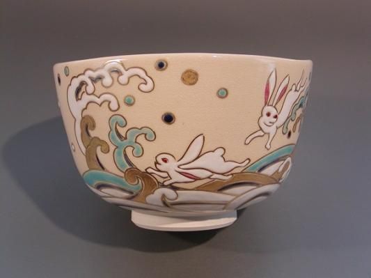 茶道具　抹茶茶碗　色絵　波兎、京焼　東福窯　中村能久（よしひさ）作　桐共箱■新品■ - 茶道具　販売の佐藤大観堂　オンラインショップ