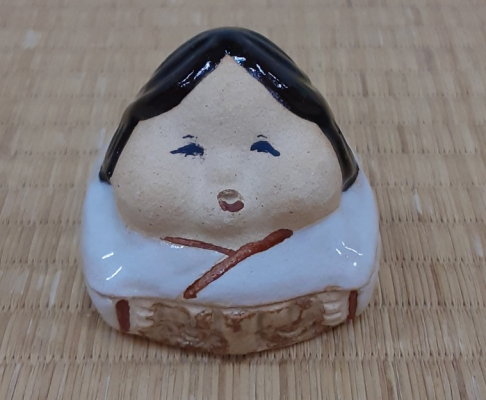 茶道具 香合 お福、 吉峯窯 四代目 浅見与し三（よしぞう）作 紙箱□新品□