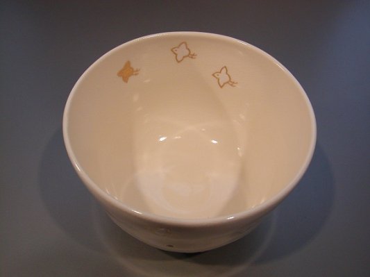 茶道具 抹茶茶碗 色絵 波千鳥画、京都 相模竜泉作 桐共箱□新品