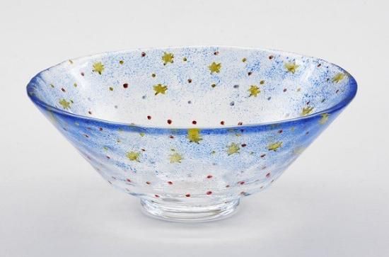 【未使用品】 茶道具・茶器 抹茶茶碗、平茶碗 義山(ギヤマン)、星空絵 ガラス 工芸品