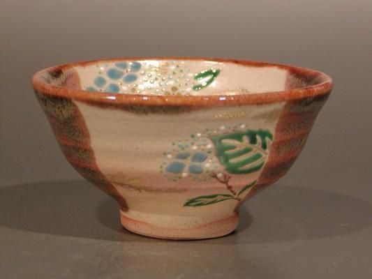 酒器・ぐい呑み　盃　色絵　紫陽花、（仕服-金剛金襴　名物裂　京都西陣織）、京焼　中村秋峰作 - 茶道具　販売の佐藤大観堂　オンラインショップ