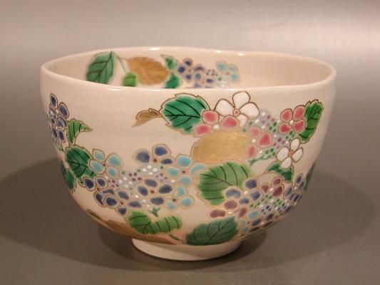 茶道具　抹茶茶碗　色絵　紫陽花（あじさい）、京焼　東福窯　中村能久（よしひさ）作　桐共箱■新品■ - 茶道具　販売の佐藤大観堂　オンラインショップ