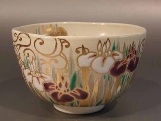 茶道具　抹茶茶碗　色絵　菖蒲（しょうぶ）、京焼　東福窯　中村能久（よしひさ）作　桐共箱■新品■ - 茶道具　販売の佐藤大観堂　オンラインショップ