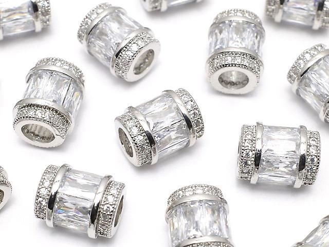 メタルパーツ ロンデル(チューブ)12×9.5×9.5mm シルバーカラー(CZ付) 1個の画像