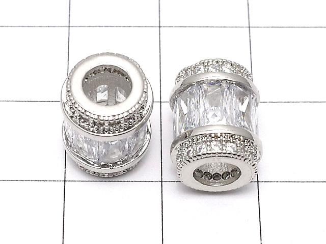 メタルパーツ ロンデル(チューブ)12×9.5×9.5mm シルバーカラー(CZ付) 1個 サムネイル2