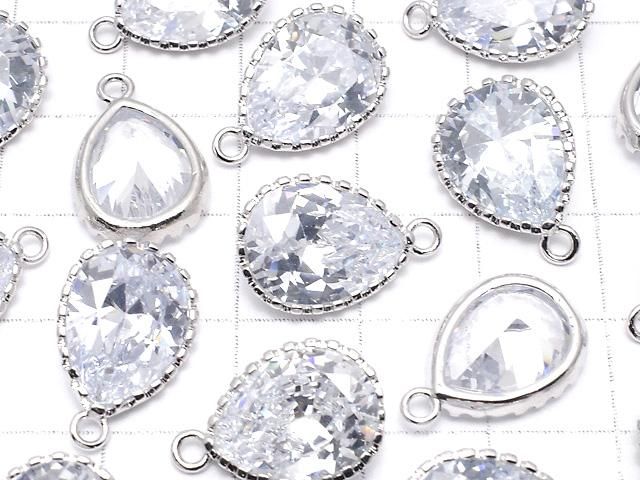 メタルパーツ CZ ペアシェイプファセットカット チャーム18×12×6mm シルバーカラー 2個 サムネイル3