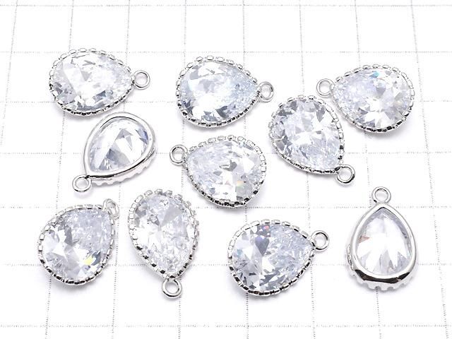 メタルパーツ CZ ペアシェイプファセットカット チャーム18×12×6mm シルバーカラー 2個 サムネイル4