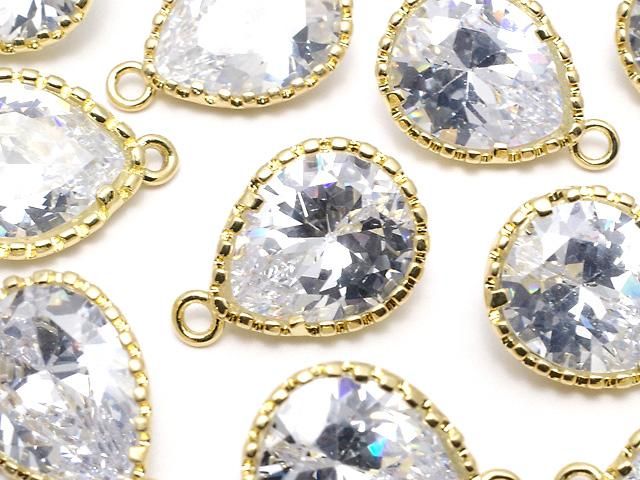 メタルパーツ CZ ペアシェイプファセットカット チャーム18×12×6mm ゴールドカラー 2個の画像