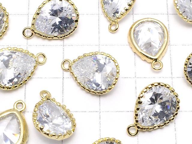 メタルパーツ CZ ペアシェイプファセットカット チャーム18×12×6mm ゴールドカラー 2個 サムネイル3