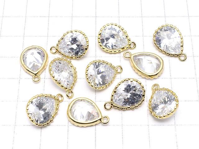 メタルパーツ CZ ペアシェイプファセットカット チャーム18×12×6mm ゴールドカラー 2個 サムネイル4