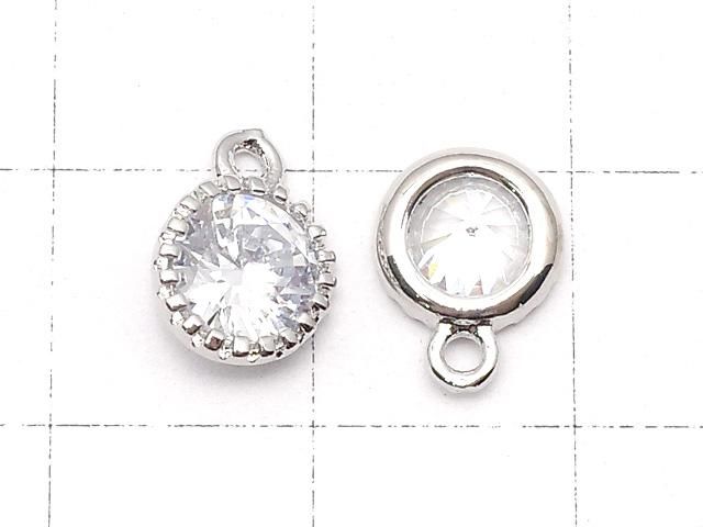 メタルパーツ CZ ラウンドファセットカット チャーム10×8×3.5mm シルバーカラー 2個 サムネイル2