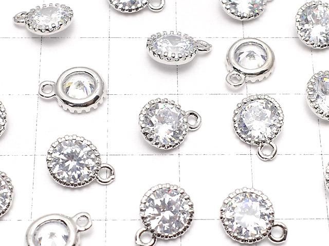 メタルパーツ CZ ラウンドファセットカット チャーム10×8×3.5mm シルバーカラー 2個 サムネイル3
