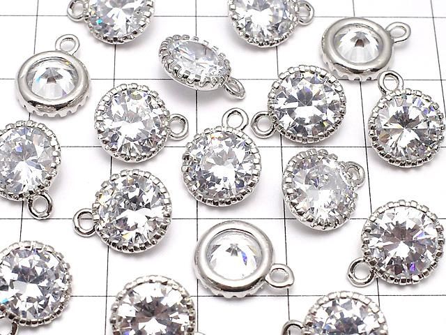 メタルパーツ CZ ラウンドファセットカット チャーム12×9.5×5mm シルバーカラー 2個 サムネイル3