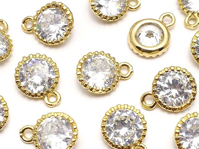 メタルパーツ CZ ラウンドファセットカット チャーム10×8×3.5mm ゴールドカラー 2個の画像