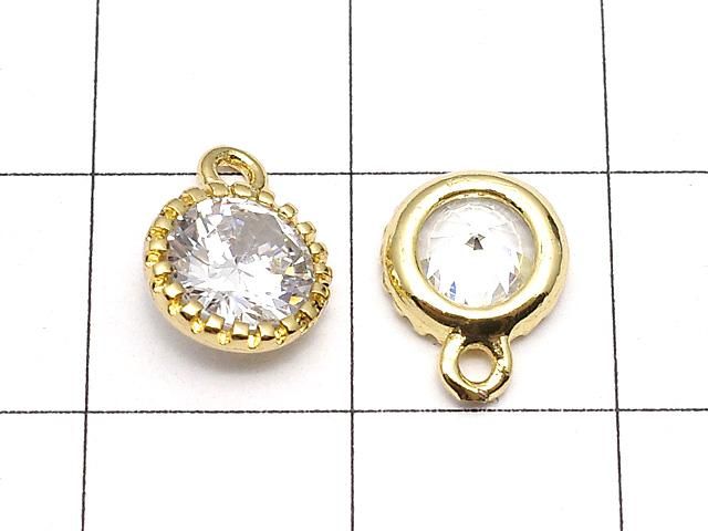メタルパーツ CZ ラウンドファセットカット チャーム10×8×3.5mm ゴールドカラー 2個 サムネイル2