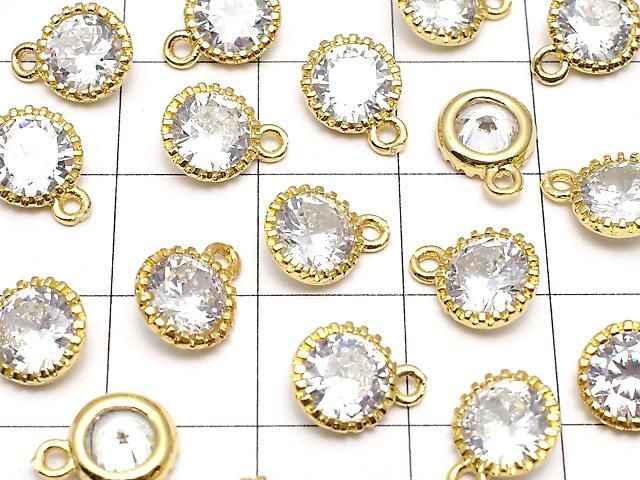 メタルパーツ CZ ラウンドファセットカット チャーム10×8×3.5mm ゴールドカラー 2個 サムネイル3