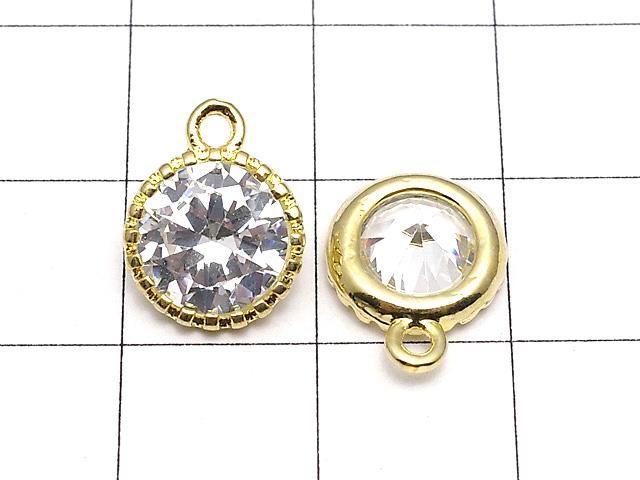 メタルパーツ CZ ラウンドファセットカット チャーム12×9.5×5mm ゴールドカラー 2個 サムネイル2