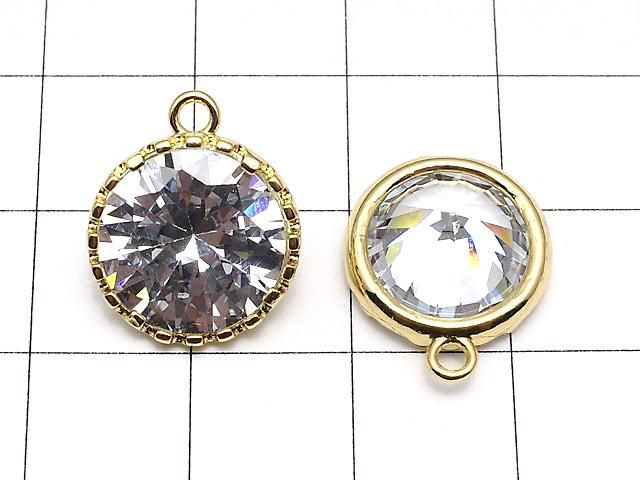 メタルパーツ CZ ラウンドファセットカット チャーム16×13×7mm ゴールドカラー 2個 サムネイル2