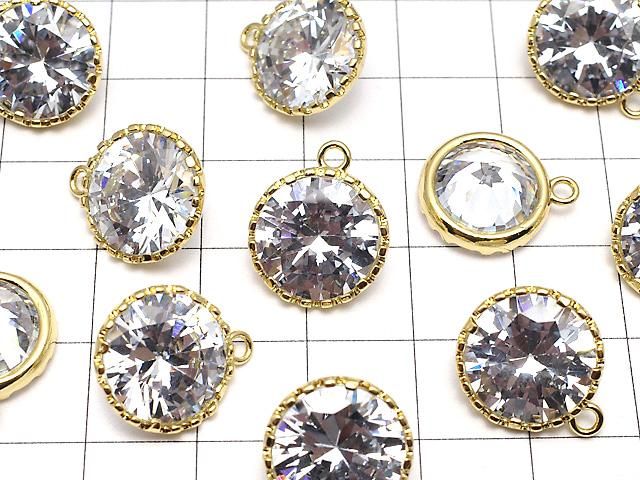 メタルパーツ CZ ラウンドファセットカット チャーム16×13×7mm ゴールドカラー 2個 サムネイル3