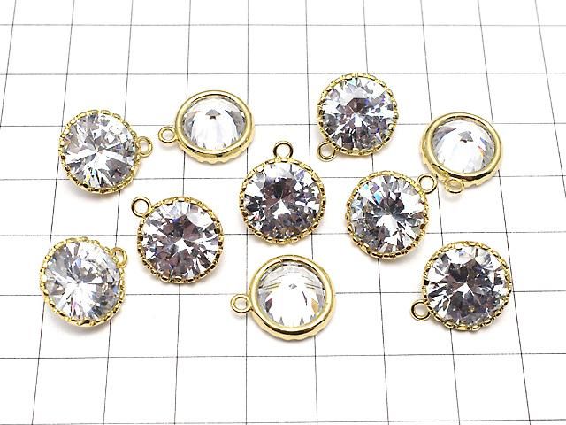 メタルパーツ CZ ラウンドファセットカット チャーム16×13×7mm ゴールドカラー 2個 サムネイル4
