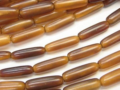 バッファローホーン 縦長ライス15×5×5mm ブラウン 1連(約38cm)の画像