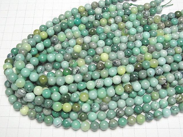【動画】天然色グリーンカルセドニー ラウンド8mm 半連/1連(約38cm) サムネイル4