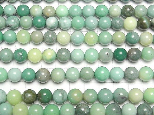 【動画】天然色グリーンカルセドニー ラウンド10mm 半連/1連(約36cm) サムネイル3