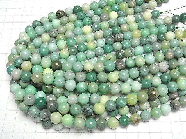 【動画】天然色グリーンカルセドニー ラウンド10mm 半連/1連(約36cm) サムネイル4