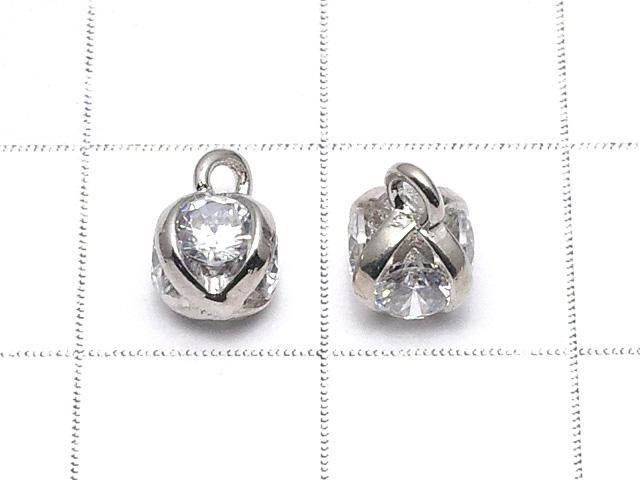 メタルパーツ チャーム8×6×6mm CZ ラウンドファセットカット4石入 シルバー 2個 サムネイル2