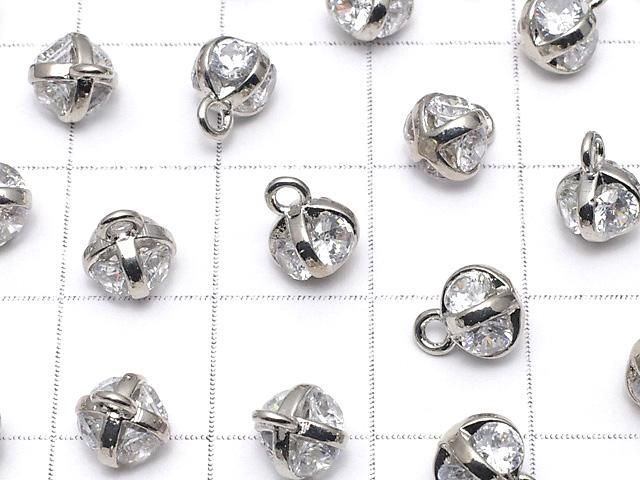 メタルパーツ チャーム8×6×6mm CZ ラウンドファセットカット4石入 シルバー 2個 サムネイル3