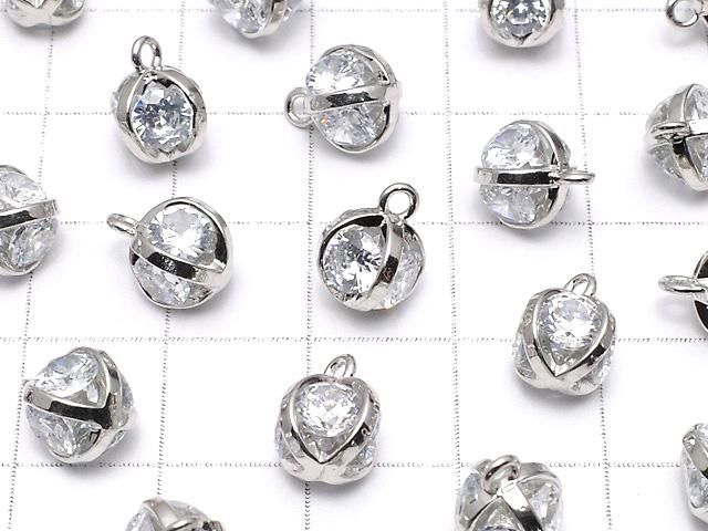 メタルパーツ チャーム10×8×8mm CZ ラウンドファセットカット4石入 シルバーカラー 2個 サムネイル3