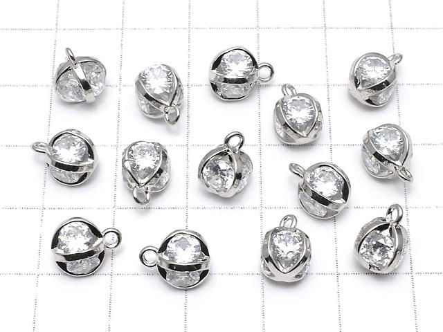 メタルパーツ チャーム10×8×8mm CZ ラウンドファセットカット4石入 シルバーカラー 2個 サムネイル4
