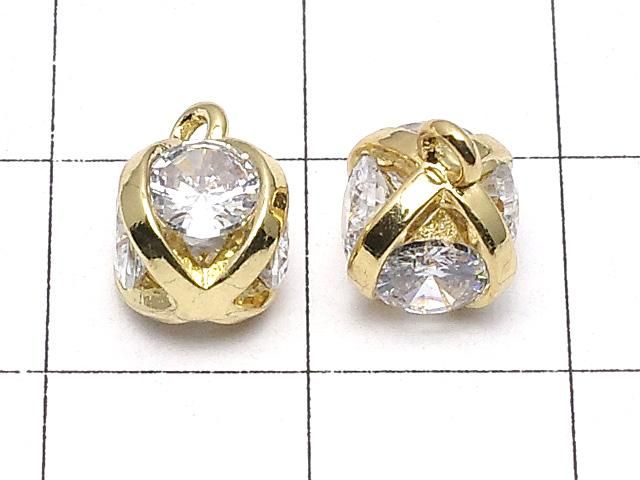 メタルパーツ チャーム10×8×8mm CZ ラウンドファセットカット4石入 ゴールドカラー 2個 サムネイル2